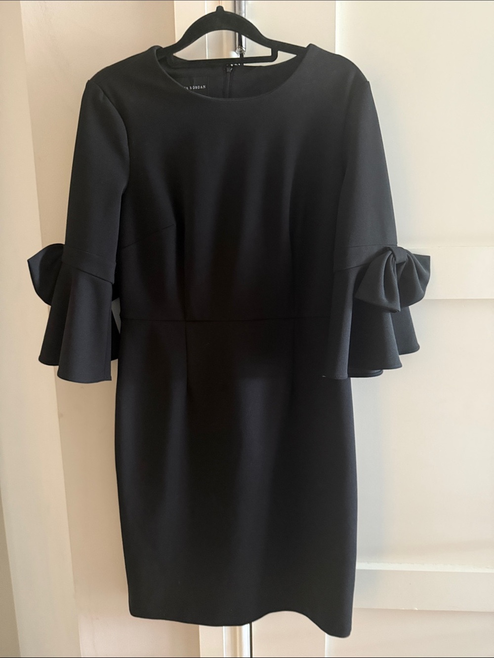 Donna Morgan Black Midi Dress with Bow Ruffle Sleeves
